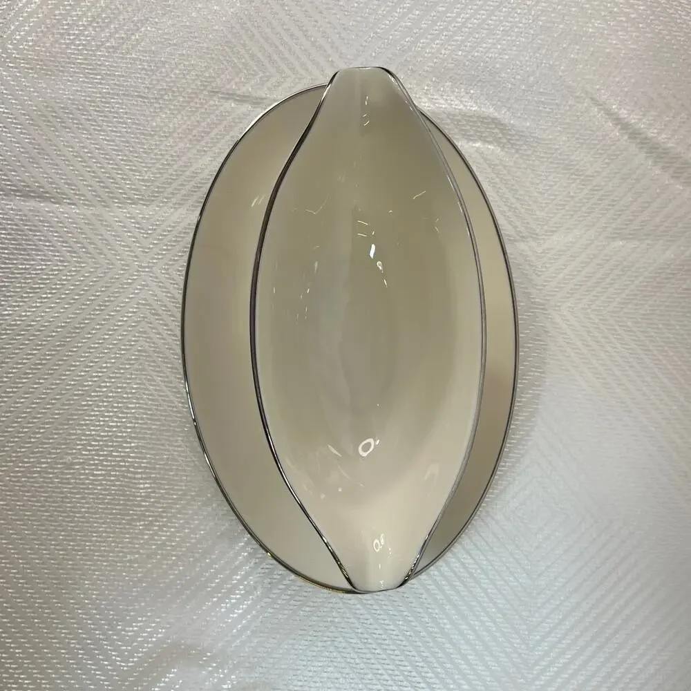 Nivara by Westport Gravy Boat with Attached Underplate White Gray Sprig China